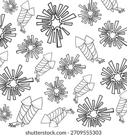 vector illustration of new year firecrackers pattern design, outline style.