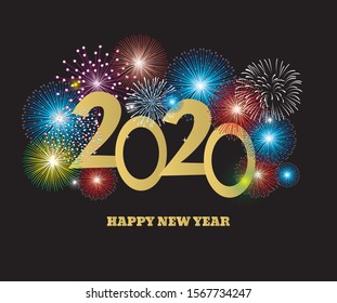 Vector illustration of New Year fireworks. Holiday, celebration background.