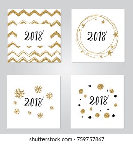 Vector illustration of New Year gold set lettering. Sketched for postcard or celebration design. 
