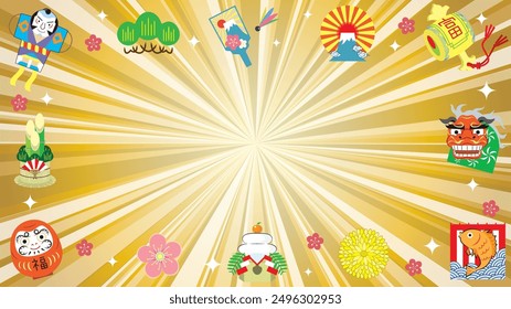 vector illustration of New Year golden flash with gradation - New Year objects and glitter-