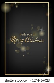 Vector illustration of new year Greeting card. Christmas holiday banner with confetti and glitter 2019. Dark shine background.