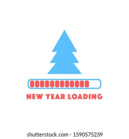 Vector illustration New Year loading, Christmas tree in flat style, loading scale