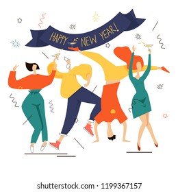 vector illustration of the new year in the office, corporate spirit and celebration, teamwork 
new year celebration party
 
