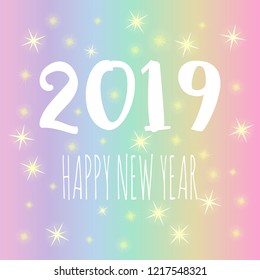 Vector illustration for New Year on pastel gradient background. Trendy color illustration  useful for invitations, scrapbook, Christmas card, poster, sticker. Card for 2019 New Year greeting