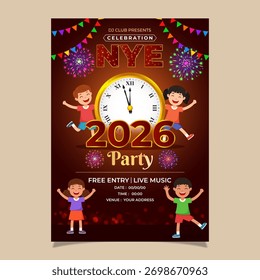Vector illustration of New Year Party 2026 Invitation social media template