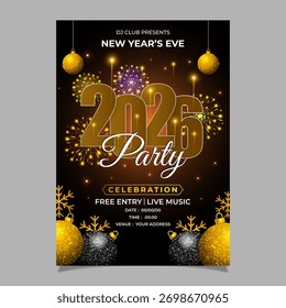 Vector illustration of New Year Party 2026 Invitation social media template