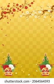 Vector illustration of New Year of plum and kadomatsu

translation: kadomatsu (Kadomatsu is a Japanese New Year decoration)