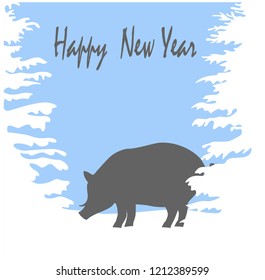 vector illustration, new year postcard, pig