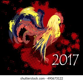 Vector illustration new year rooster on a red background