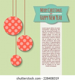 vector illustration. New Year scrapbook paper card with Christmas balls