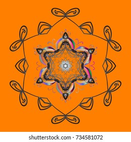 Vector illustration. New Year sign. For Christmas design. Snowflake winter isolated on orange, gray and brown colors. Symbol of celebration. Orange, gray and brown icon silhouette.