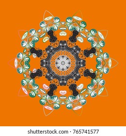 Vector illustration. New Year sign. Symbol of celebration. Snowflake winter isolated on orange, gray and white colors. Orange, gray and white icon silhouette. For Christmas design.