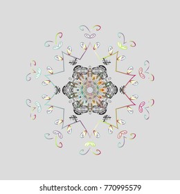 Vector illustration. New Year sign. Gray, white and neutral icon silhouette. Symbol of celebration. Snowflake winter isolated on gray, white and neutral colors. For Christmas design.
