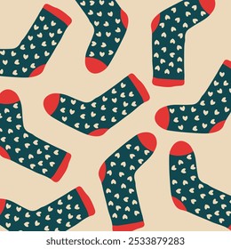Vector illustration. New Year socks, banner, cover, banner for social media. Modern design. Socks with hearts. New Year holidays.
