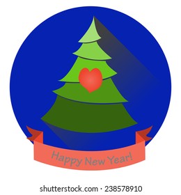 the vector illustration in new year style with christmas tree and and heart and ribbon with signature