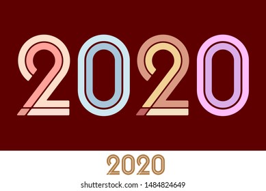 Vector illustration. New year text font with 2020. Flat and plain.