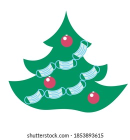 vector illustration for new year tree and masks garland covid19