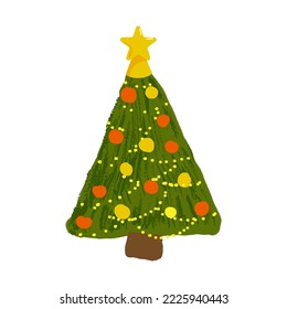 Vector illustration of new year tree. New Year Tree isolated on white background. Merry Christmas and happy New Year. Sticker in flat style.