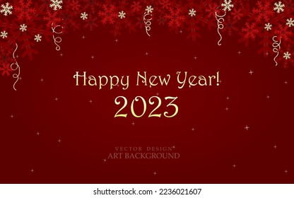 Ilustración vectorial. Fondo de Año Nuevo, Copos de nieve sobre un fondo rojo con un gradiente suave. Cartel, impresión de material publicitario, anuncios, afiches, carteles.
