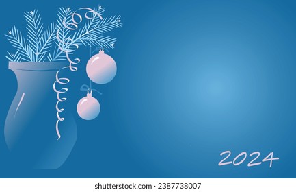 Vektorgrafik des Neujahrshintergrundes mit dekorierten Tannenzweigen in Vase.