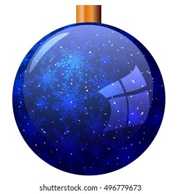 Vector illustration. New Year's blue ball with snowflakes isolated on white background.