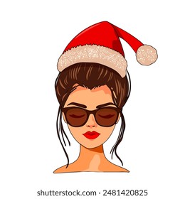 Vector illustration of a New Year's girl. Christmas girl. Cute illustration for print, blank for designer, textile, clothing, wrapping paper