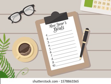 Vector illustration of a New Year's goals list. Flat design concept.
Target business check list, planning, task list.