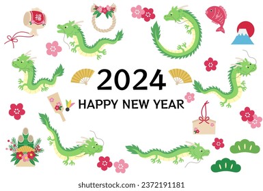 Vector illustration of New Year's postcard for 2024 Year of the Dragon