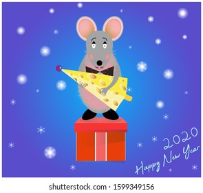 Vector illustration of a New Year`s rat 2020.