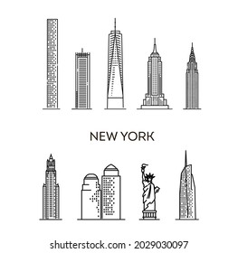 Vector illustration. New York architecture line skyline illustration. Linear vector cityscape with famous landmarks