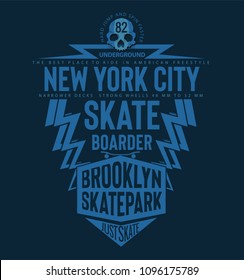 vector illustration of new york city and skateboard