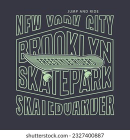 Vektorgrafik der neuen York Stadt und Skateboard für T-Shirt-Grafiken