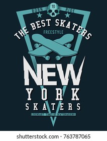 vector illustration of new york city and skateboard .t shirt graphics , print