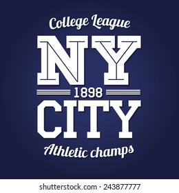 vector illustration of a New York college team league t-shirt design, graphic design, logo, label, badge