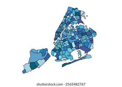 Vector illustration of New York map in blue tones isolated on white background.