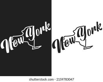 Vector illustration of New York. Monochrome logo of the USA state. Lettering and outline of territory of the United States of America. Poster of US