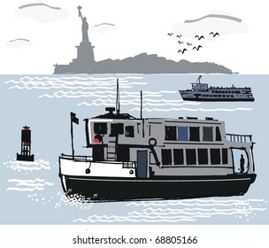 Vector illustration of New York passenger ferry.