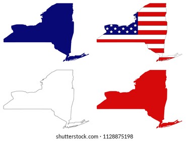 vector illustration of New York State maps with USA flag