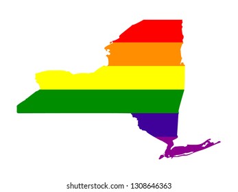 vector illustration of New York State map with lgbt flag 
