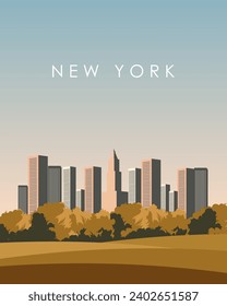 Vector illustration. New York, travel poster, vertical banner, postcard. Tourism, travel.