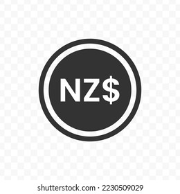 Vector illustration of New Zealand Dollar coin icon in dark color and transparent background(png).