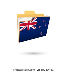 Vector illustration of New Zealand flag isolated in file folder on white background.