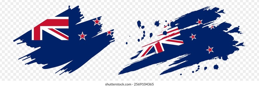 Vector illustration of New Zealand flag in brush stroke effect on transparent background