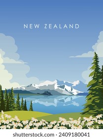 Vector illustration. New Zealand. Poster, banner, postcard design. Tourism, travel.