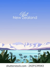 Vector illustration. New Zealand, travel poster, banner, postcard, cover. Modern design. Nature, travel.