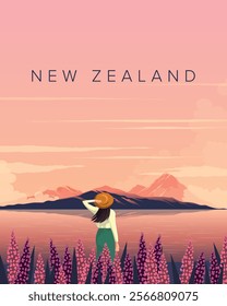 Vector illustration. New Zealand. Travel poster, banner, postcard, cover. Modern design. Tourism, travel.