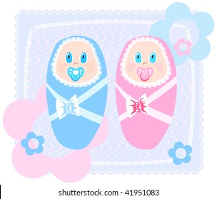 Vector illustration of new-born babies in swaddling clothes