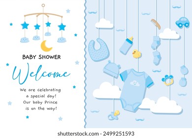 Vector illustration of newborn baby shower boy backdrop 
