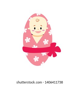 Vector illustration. Newborn girl in cartoon stile. Isolated on white.