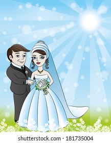 Vector illustration. Newlyweds.